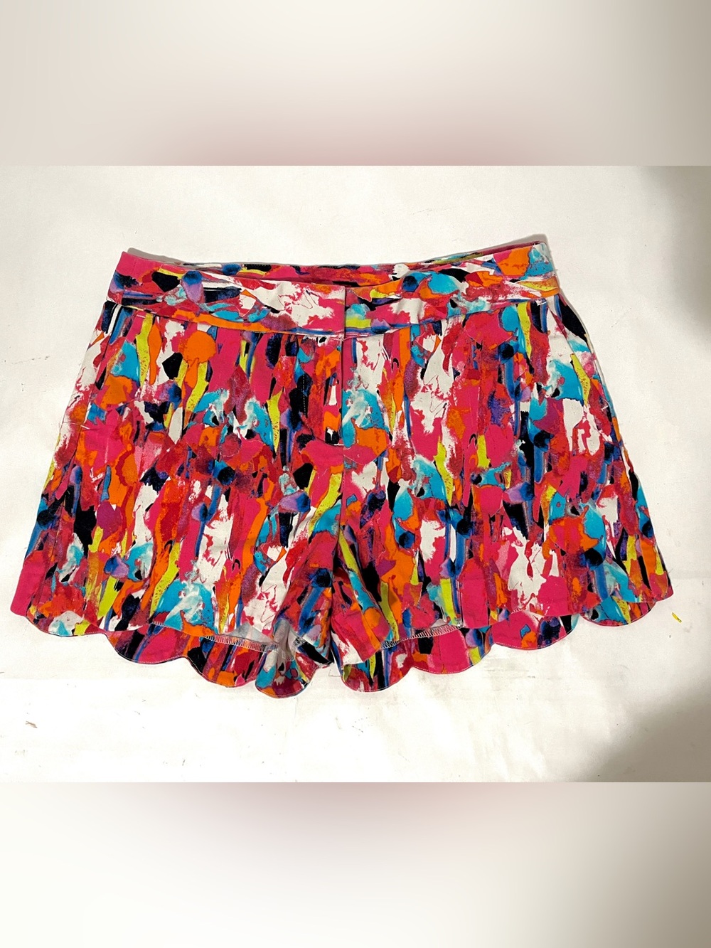 Attyre Pink Multi Abstract Scallop Hem Shorts